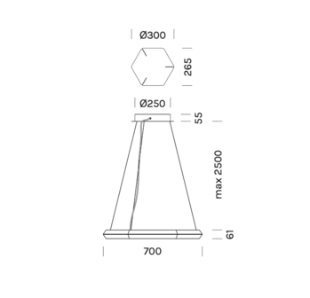 Exagon &Oslash;70 kabels naar plafondcup hanglamp Olev