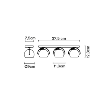 Beluga steel D57 3 lichts plafondlamp Fabbian 