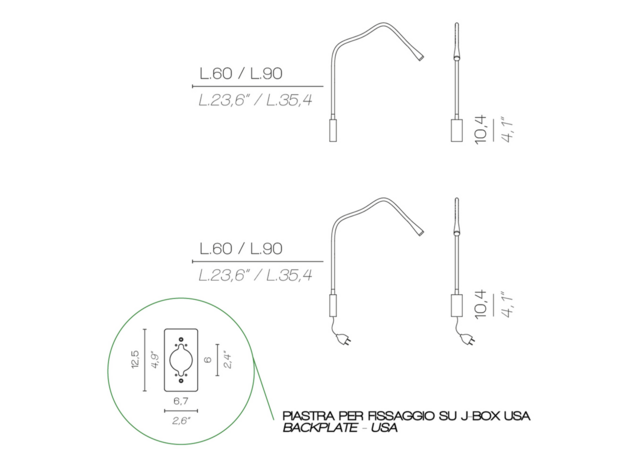Flexiled AP L60 steel wandlamp Contardi