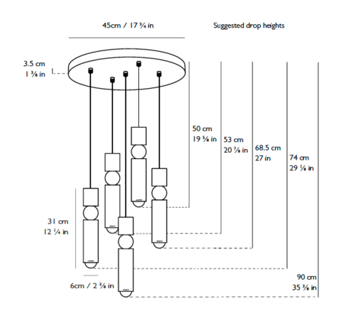 Fulcrum Chandelier set van 5 hanglamp Lee Broom