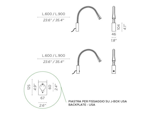 Flexiled AP L60 leer wandlamp Contardi