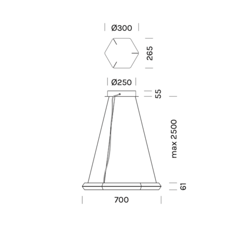 Exagon Ø70 kabels naar plafondcup hanglamp Olev