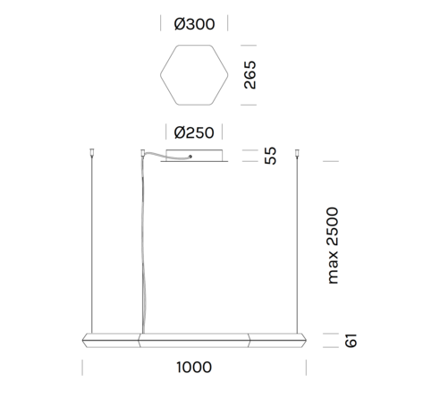 Exagon Ø100 kabels naar plafond hanglamp Olev