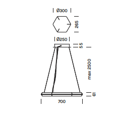 Exagon &Oslash;70 kabels naar plafondcup hanglamp Olev