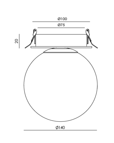 Ball T0320/14 semi recessed inbouwspot Aromas&nbsp;