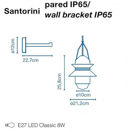 Santorini A Fixed Stem wandlamp outdoor Marset
