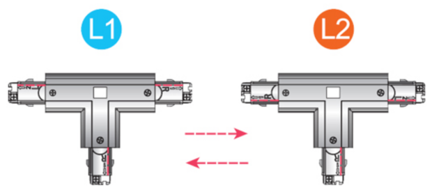 Powergear verstelbaar t-stuk links 3-fase rail